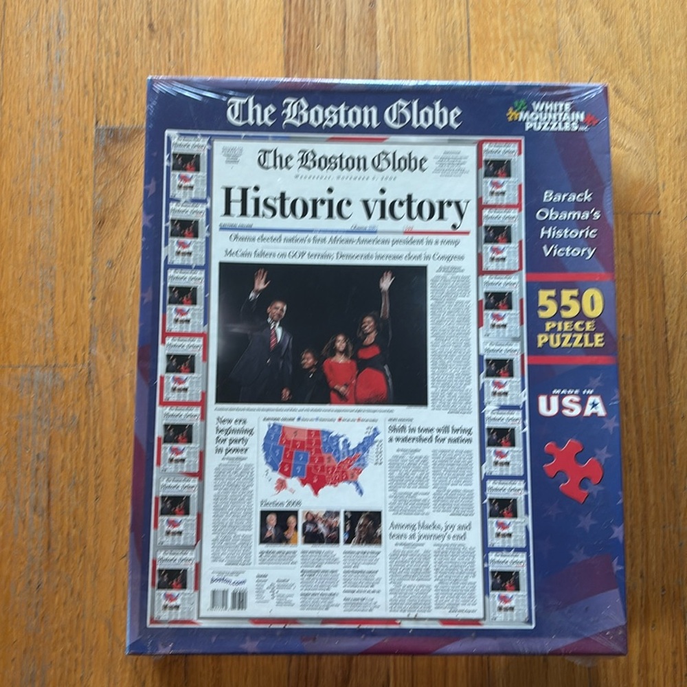 NEW White Mountain Barack Obama Boston Globe Historic Victory 550 Puzzle 18x24